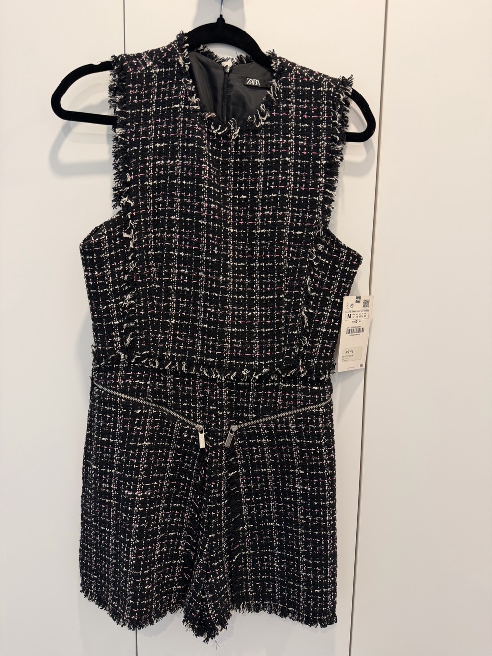Zara Black Tweed Sleeveless Romper, NWT, size M